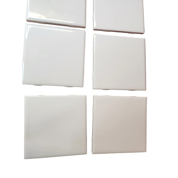 4.25 inch tiles set of 8 White Glazed, Glossy top, Great for crafts or walls. - Picture 4 of 5